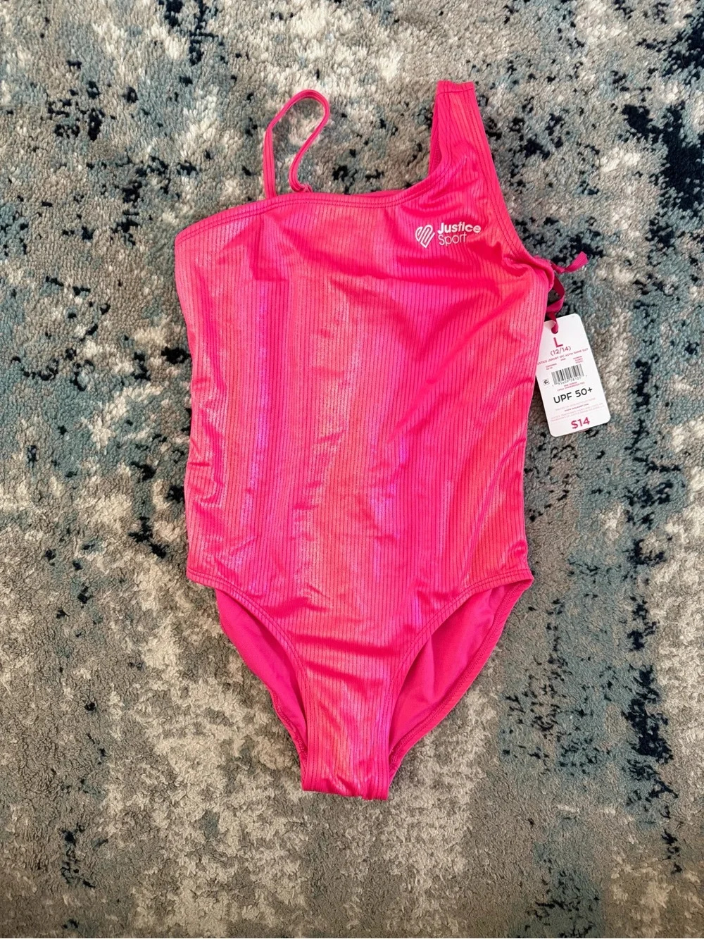 NWT Justice Sport Girls' Hot Pink One-Piece Swimsuit -L 12/14